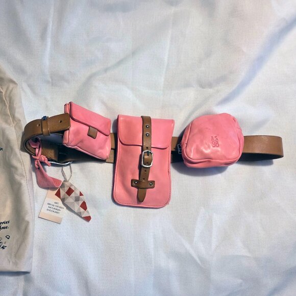 A.S.98 Helene Sling Bag Shock Pink & Natural Leather, NWT, Belt Sling Crossbody - Picture 1 of 11